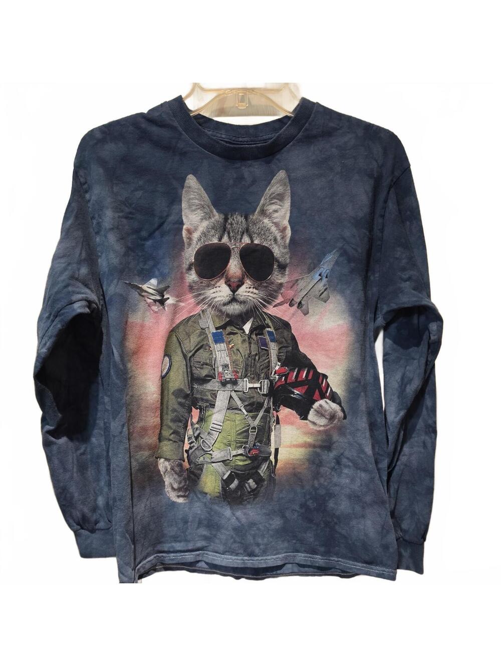The Mountain Top Gun Cat Long Sleeve Tie-Dye Shirt size M see measurements